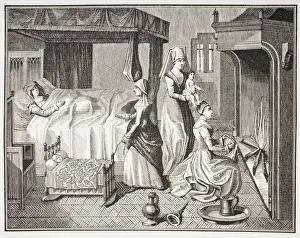 The New Born Child. 19Th Century Reproduction From A 15Th Century Miniature In Histoire The New Born Child. 19Th Century Reproduction From A 15Th Century Miniature In Histoire