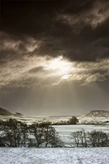 North Yorkshire, England; Sun Shining Over Sepia-Toned Winter Landscape North Yorkshire, England; Sun Shining Over Sepia-Toned Winter Landscape