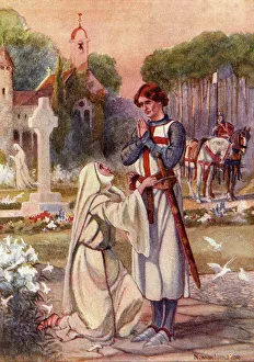 A Nun Binds The Waist Of Sir Galahad With A Belt Made Of Her Hair And A Device A Nun Binds The Waist Of Sir Galahad With A Belt Made Of Her Hair And A Device