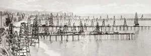 Oil wells drilled into the bed of the Pacific ocean at Summerland, between Santa Barbara and Los Angleles, California Oil wells drilled into the bed of the Pacific ocean at Summerland, between Santa Barbara and Los Angleles, California