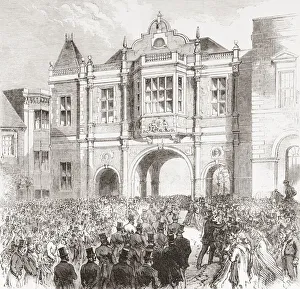 Opening of the new Corn Exchange, Aylesbury, England in the 19th century. The corn exchange was the place where farmers Opening of the new Corn Exchange, Aylesbury, England in the 19th century. The corn exchange was the place where farmers
