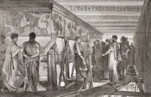 Phidias showing the frieze of the Parthenon to his friends, after the painting by Sir Lawrence Alma-Tadema Phidias showing the frieze of the Parthenon to his friends, after the painting by Sir Lawrence Alma-Tadema