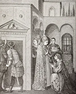 Pope Sixtus Ii Or Pope Saint Sixtus Ii. ? - 258, Seen Here Handing Church Treasures To St Pope Sixtus Ii Or Pope Saint Sixtus Ii. ? - 258, Seen Here Handing Church Treasures To St