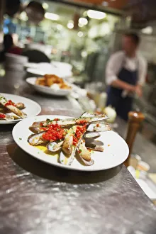 Razor clams on a plate in a restaurant; boston massachusetts usa Razor clams on a plate in a restaurant; boston massachusetts usa
