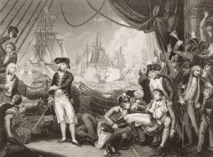 Scene On The Deck Of The Queen Charlotte, June 1, 1794. Engraved By J. Rogers Painted By M Scene On The Deck Of The Queen Charlotte, June 1, 1794. Engraved By J. Rogers Painted By M
