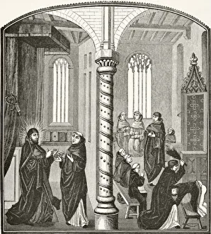 A School Of Mendicant Monks And A Pupil Being Birched From 15Th Century Miniature From Science And Literature In The A School Of Mendicant Monks And A Pupil Being Birched From 15Th Century Miniature From Science And Literature In The