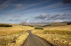 Scottish Borders, Scotland; A Road With Fields On Both Sides Scottish Borders, Scotland; A Road With Fields On Both Sides