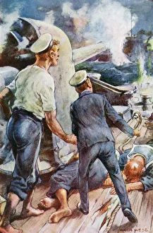Its Shell Struck The German Cruiser's Bridge. Illustration By Archibald Webb, From Midshipman Rex Carew, V.C Its Shell Struck The German Cruiser's Bridge. Illustration By Archibald Webb, From Midshipman Rex Carew, V.C