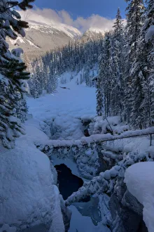 Snow-Covered, Frozen Sunwapta Falls In Winter, Jasper National Park, Alberta Snow-Covered, Frozen Sunwapta Falls In Winter, Jasper National Park, Alberta
