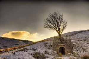 Stone Structure In Snowy Landscape; Yorkshire Dales, England Stone Structure In Snowy Landscape; Yorkshire Dales, England
