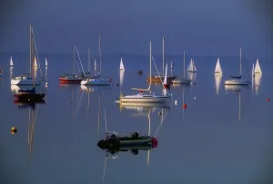 Strangford Lough, Co Down, Ireland; Sailboats On Still Water Strangford Lough, Co Down, Ireland; Sailboats On Still Water