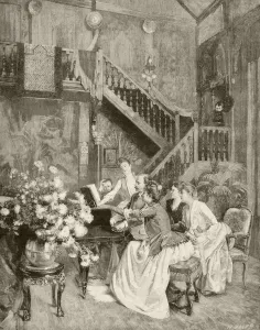 Studying A Music Score, After A Painting By Alberto Aublet, Engraved By Baude Studying A Music Score, After A Painting By Alberto Aublet, Engraved By Baude