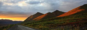Sunset Light Hitting The Mountains Along The Desmpter Highway, Yukon Sunset Light Hitting The Mountains Along The Desmpter Highway, Yukon