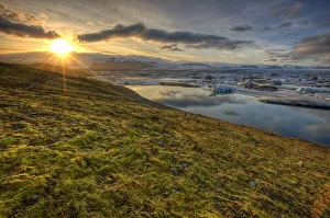Sunset Over Tundra And The Glacial Lagoon, Near Jokulsarlon, Southern Iceland Sunset Over Tundra And The Glacial Lagoon, Near Jokulsarlon, Southern Iceland