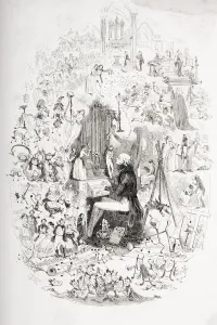 Tom Pinch At The Organ. Frontispiece Illustration From The Charles Dickens Novel Tom Pinch At The Organ. Frontispiece Illustration From The Charles Dickens Novel