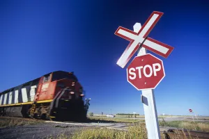 Train Passing Railway Crossing, Winnipeg, Manitoba Train Passing Railway Crossing, Winnipeg, Manitoba