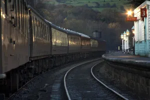 Train At Station At Dusk, Pickering, North Yorkshire, England Train At Station At Dusk, Pickering, North Yorkshire, England