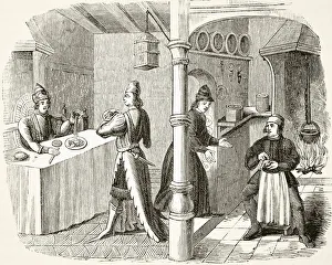 Typical Fifteenth Century Dining Room And Kitchen. From The National And Domestic History Of England By William Aubrey Typical Fifteenth Century Dining Room And Kitchen. From The National And Domestic History Of England By William Aubrey