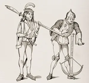 Varlet Or Squire Carrying Thick Bladed Halberd And Archer In Fighting Dress Drawing Varlet Or Squire Carrying Thick Bladed Halberd And Archer In Fighting Dress Drawing