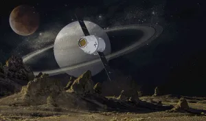 View of Saturn and moon and satellite from the surface of Mars View of Saturn and moon and satellite from the surface of Mars