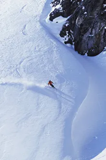 Young Man Skiing On Ungroomed Slope Near Fortress Mountain, Alberta, Canada Young Man Skiing On Ungroomed Slope Near Fortress Mountain, Alberta, Canada