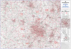Images Dated 18th April 2020: Birmingham and West Midlands Postcode Sector Print Map