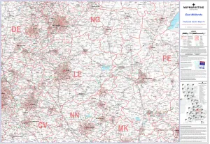 East Midlands Postcode Sector Map Print