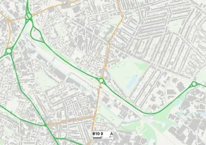 B - Birmingham Prints: Birmingham B10 0 Postcode Sector Print Map