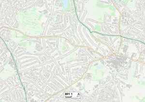 B - Birmingham Prints: Solihull B91 1 Postcode Sector Print Map