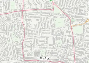 Worthing BN14 7 Postcode Sector Print Map