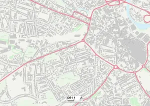 DE - Derby Prints: Derby DE1 1 Postcode Sector Print Map