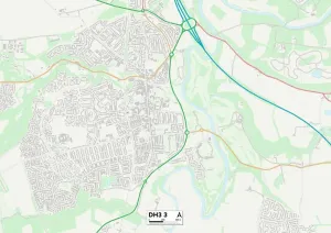 County Durham DH3 3 Postcode Sector Print Map