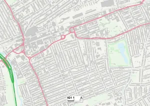 IG - Ilford Prints: Redbridge IG1 1 Postcode Sector Print Map