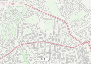 IP4 4 Print Map of Ipswich Postcode Sector