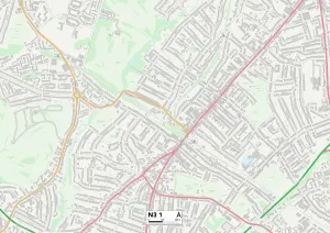 N - London N Prints: Barnet N3 1 Postcode Sector Print Map