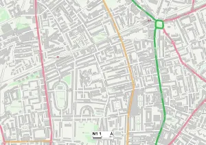N - London N Prints: Hackney N1 1 Postcode Sector Print Map
