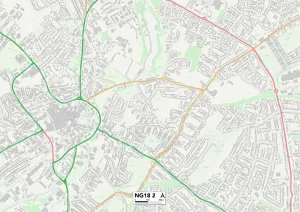 NG - Nottingham Prints: Mansfield NG18 2 Postcode Sector Print Map