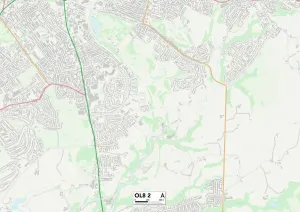 OL - Oldham Prints: Oldham OL8 2 Postcode Sector Print Map