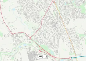 RH6 7 Postcode Sector Print Map of Crawley