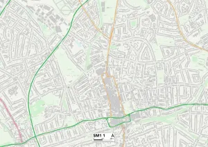Framed Print : Sutton SM1 1 Postcode Sector Print Map