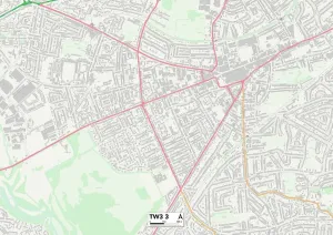 TW - Twickenham Prints: TW3 3 Postcode Sector Print Map of Hounslow