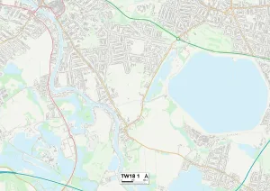 Spelthorne TW18 1 Postcode Sector Print Map