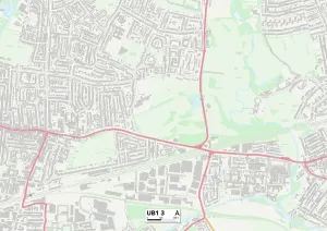 UB - Uxbridge Prints: Ealing UB1 3 Postcode Sector Print Map