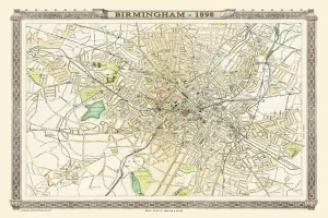 Wales Prints: 1898 Birmingham City Print: A detailed plan of the city