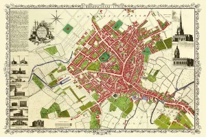Prints of J071 Birmingham Prints: Old Map Print of Birmingham Surveyed in 1750 by Thomas Hanson