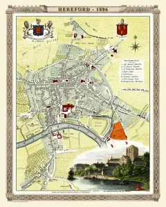 Prints of An attractive and detailed early 19th century reproduction town plan of Hereford 1806 Map Prints: Hereford 1806 Town Plan Print