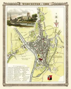 Prints of An attractive and detailed early 19th century reproduction town plan of Worcester 1808 Map Prints: Old Map of Worcester 1808 Print