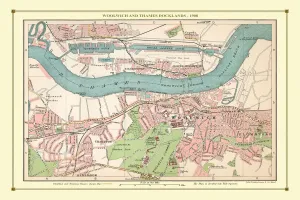 Old Street Map Print of Woolwich and Thames Docklands 1908