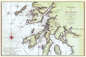 Scotland Prints: Early West Coast of Scotland Coastal Chart Print 1796