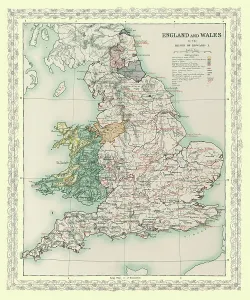 Wales Prints: Print of England and Wales Map from Edward I Reign